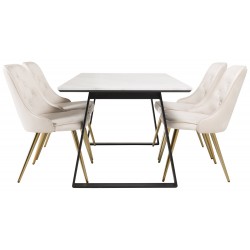 Estelle t Spisebordssæt - Beige, Sort, Messing og Hvid