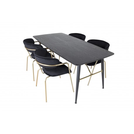 Guld Spisebordssæt - Sort og Messing