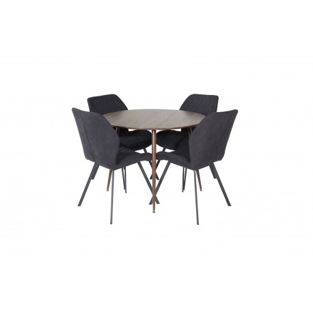 Plaza Rundt Spisebordssæt - Sort og Natur