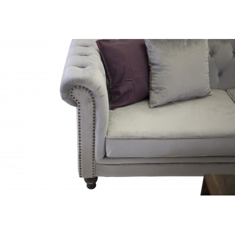 Velvet 3 personers Sofa - Lysegrå og Natur