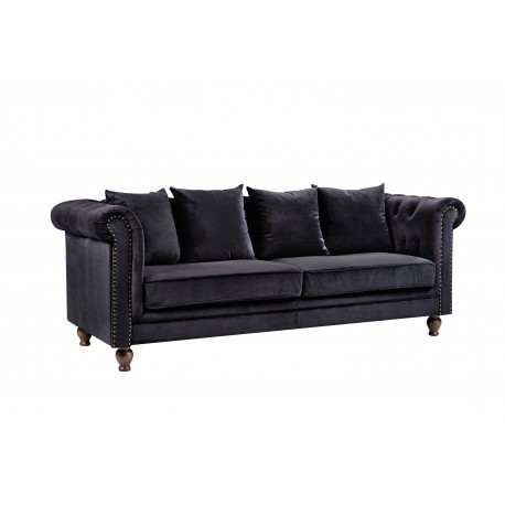Fløjl 3 personers Sofa - Sort og Natur
