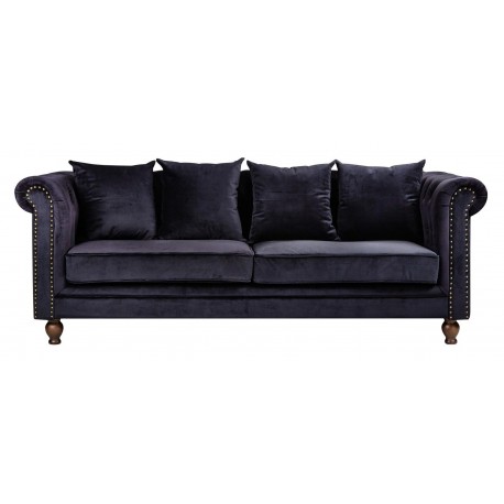 Fløjl 3 personers Sofa - Sort og Natur