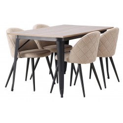 Tempe Spisebordssæt - Beige og Valnød