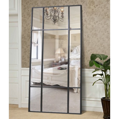Spejl med sort ramme i jern str 220x110cm