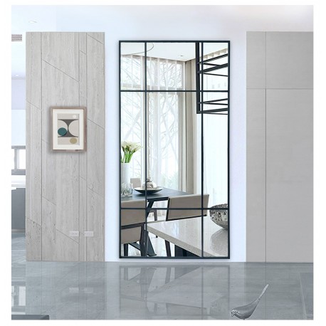 Spejl med sort ramme i jern str 220x110cm