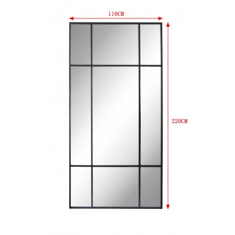 Spejl med sort ramme i jern str 220x110cm