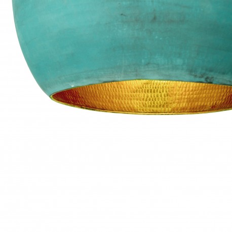 Albi Kugle Lampe - Blå oxideret skærm, skinnende messing indvendig Ø25 cm. E27 fatning