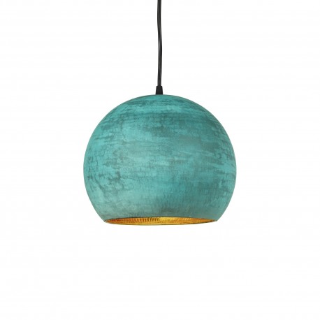 Albi Kugle Lampe - Blå oxideret skærm, skinnende messing indvendig Ø25 cm. E27 fatning
