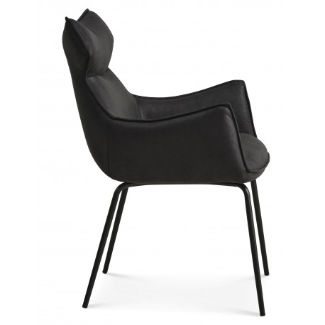 Liva Spisestuestol med armlæn - Sort stel - Onyx Black Bull microfiber læder