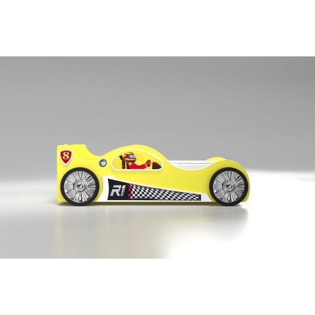 Monza Racer Gul børneseng med Madras - 90 x 190 cm