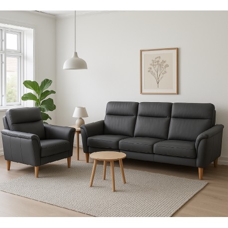 Sæby sofasæt Sort Lædersofa