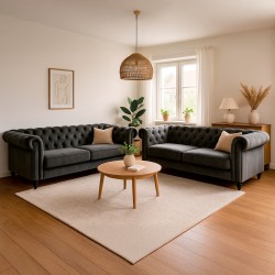 Charlietown 3+3 pers. sofasæt - Koksgrå velour