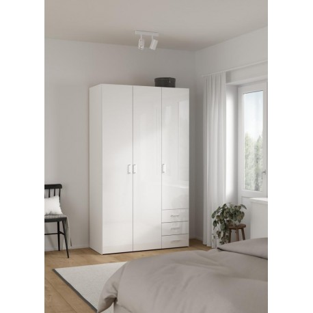 Bolmen garderobeskab 116 cm 3 låger - Hvid højglans