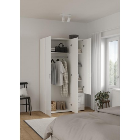Bolmen garderobeskab 116 cm 3 låger - Hvid højglans