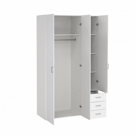 Bolmen garderobeskab 116 cm 3 låger - Hvid højglans