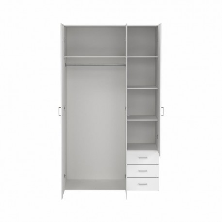 Bolmen garderobeskab 116 cm 3 låger - Hvid højglans
