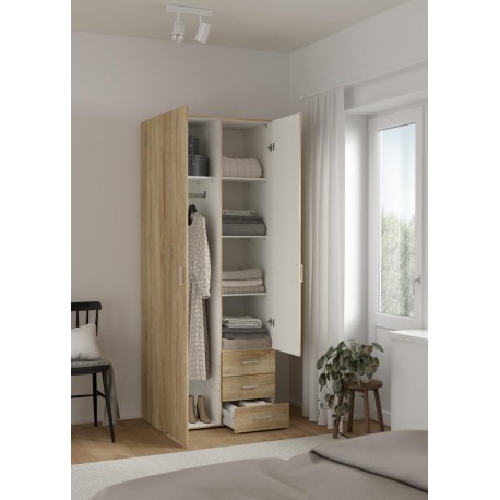 Bolmen garderobeskab 77 cm 2 låger + 3 skuffer (200) - Eg