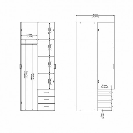 Bolmen garderobeskab 77 cm 2 låger + 3 skuffer (200) - Eg