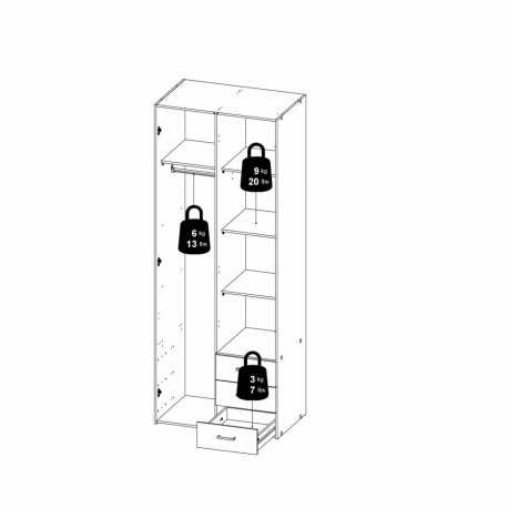 Bolmen garderobeskab 77 cm 2 låger + 3 skuffer (200) - Eg