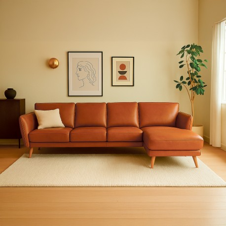 Liam Chaiselong sofa Cognac - Højrevendt
