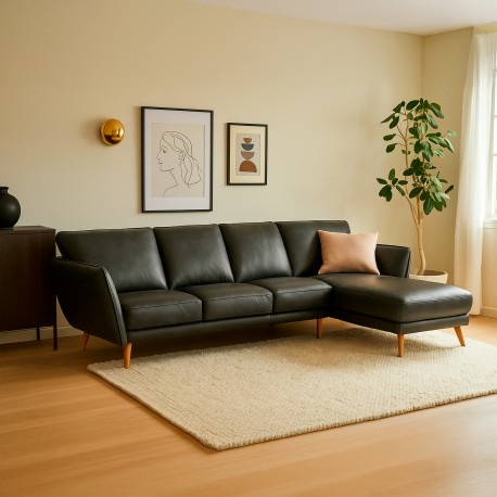 Liam Chaiselong sofa Sort læder- Højrevendt