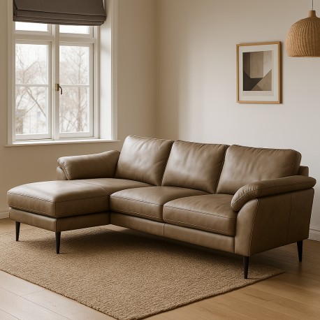 Thyregod Chaiselong Khaki soleda lædersofa - Venstrevendt