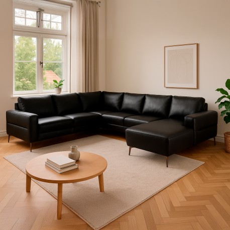 Almind læder hjørnesofa med chaiselong Højrevendt