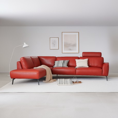 Copenhagen Rød læderhjørnesofa - Venstrevendt