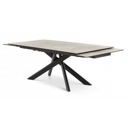Hudson spisebord med 2 tillægsplader - Taupe keramik og sort metal 200 cm kan udvides til 300 cm