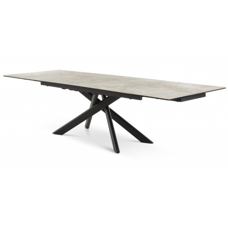 Hudson spisebord med 2 tillægsplader - Taupe keramik og sort metal 200 cm kan udvides til 300 cm