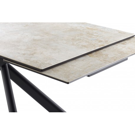 Hudson spisebord med 2 tillægsplader - Taupe keramik og sort metal 200 cm kan udvides til 300 cm