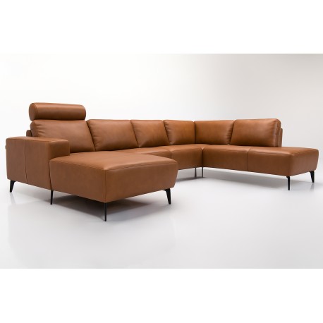 Copenhagen LæderHjørnesofa med chaiselong Cognac - Venstrevendt