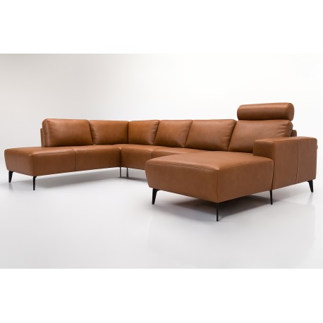 Copenhagen LæderHjørnesofa med chaiselong Cognac - Højrevendt