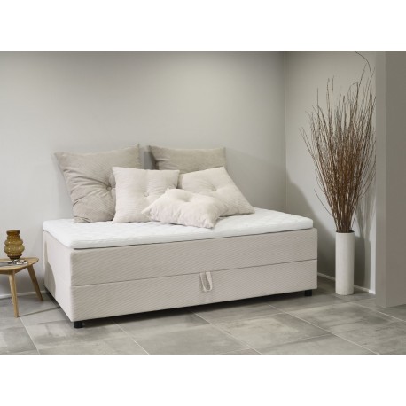 SPACE 7-Zonet 90x200 cm Boksmadras seng med opbevaring Beige Fløjl