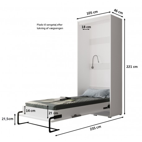 Skabsseng 90x200 cm – Nordica i Hvid med LED