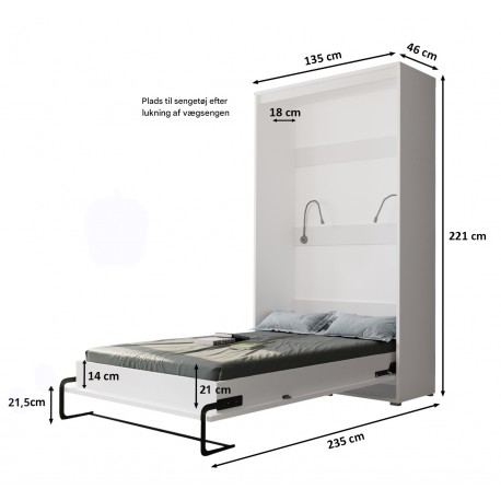 Skabsseng 120x200 cm – Nordica i Hvid/Sort med LED