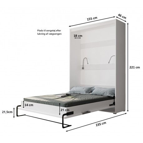 Skabsseng 140x200 cm – Nordica i Hvid/Sort med LED