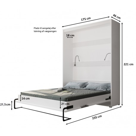 Skabsseng 160x200 cm – Nordica i Hvid/Brun med LED