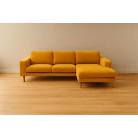 Hjort Knudsen Hadsten chaiselong sofa Højrevendt - Sennepsgul velour
