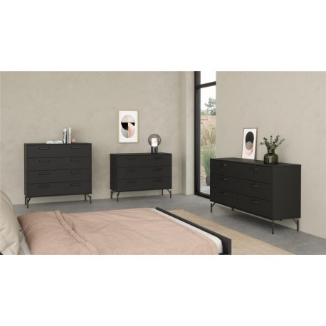 Dana dobbeltkommode med 6 skuffer - mat sort, 138 x 39 x 76,6 cm