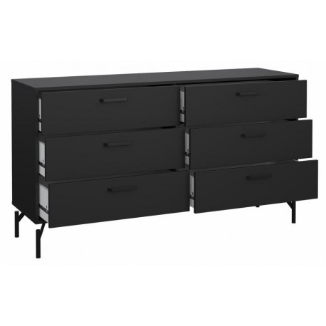 Dana dobbeltkommode med 6 skuffer - mat sort, 138 x 39 x 76,6 cm