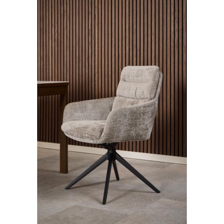 Roger spisebordsstol med armlæn – Juto stof grå (85) på sort drejestel