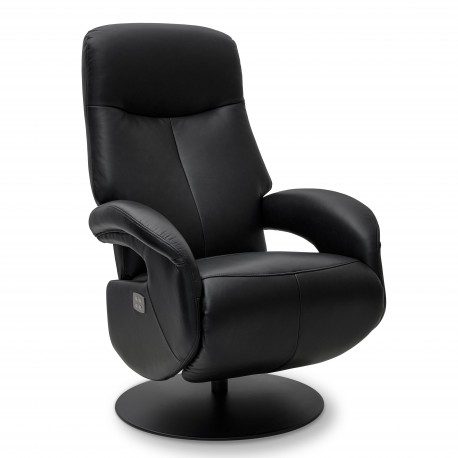 Bull lænestol med 2 motor og indbygget skammel - Sort læder