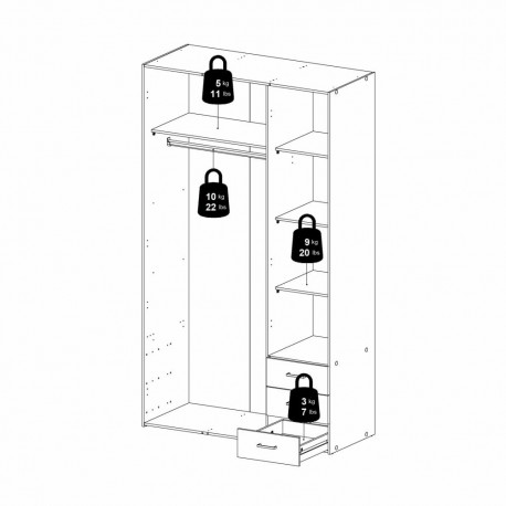 Bolmen garderobeskab 115 cm 3 låger - Eg