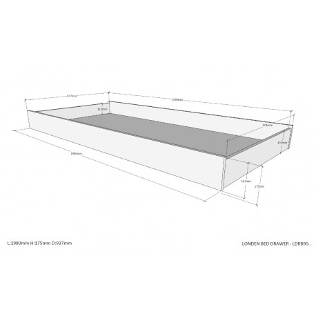 Sengeskuffe med ekstra seng – London, 90 × 190 cm, hvid