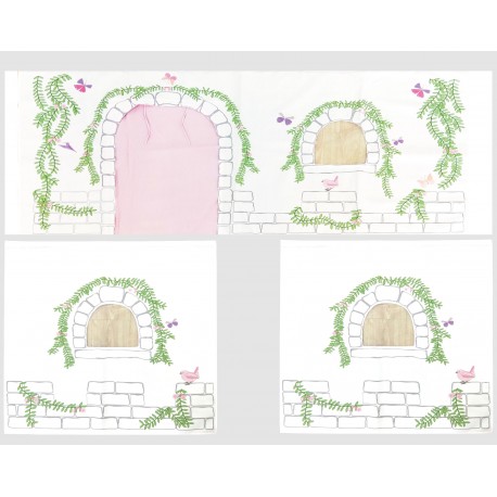 Legetæppe gardin til halvhøj seng – Birdy, hvid/lyserød