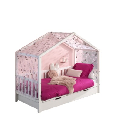 Sengehimmelsæt til hus-seng – DALLAS, sommerfugl, hvid