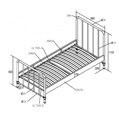 Seng 90 x 200 cm Bronxx – olivengrøn metal, industrielt design