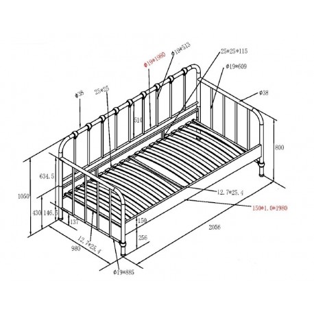 Seng 90 x 200 cm – Bronxx – sort metalseng i industriel stil