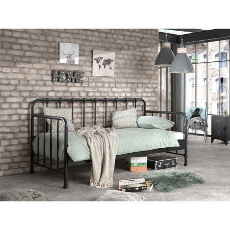 Seng 90 x 200 cm – Bronxx – sort metalseng i industriel stil